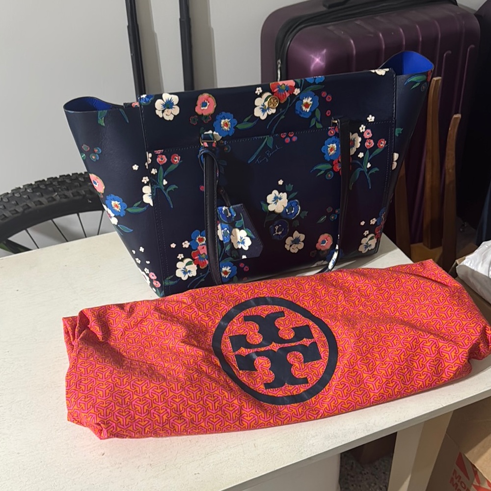 Tory Burch Floral Navy Tote